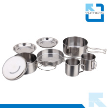 8 Pieces Cheap Stainless Steel Camping Kitchen Travel Cooking Set Camping Pot